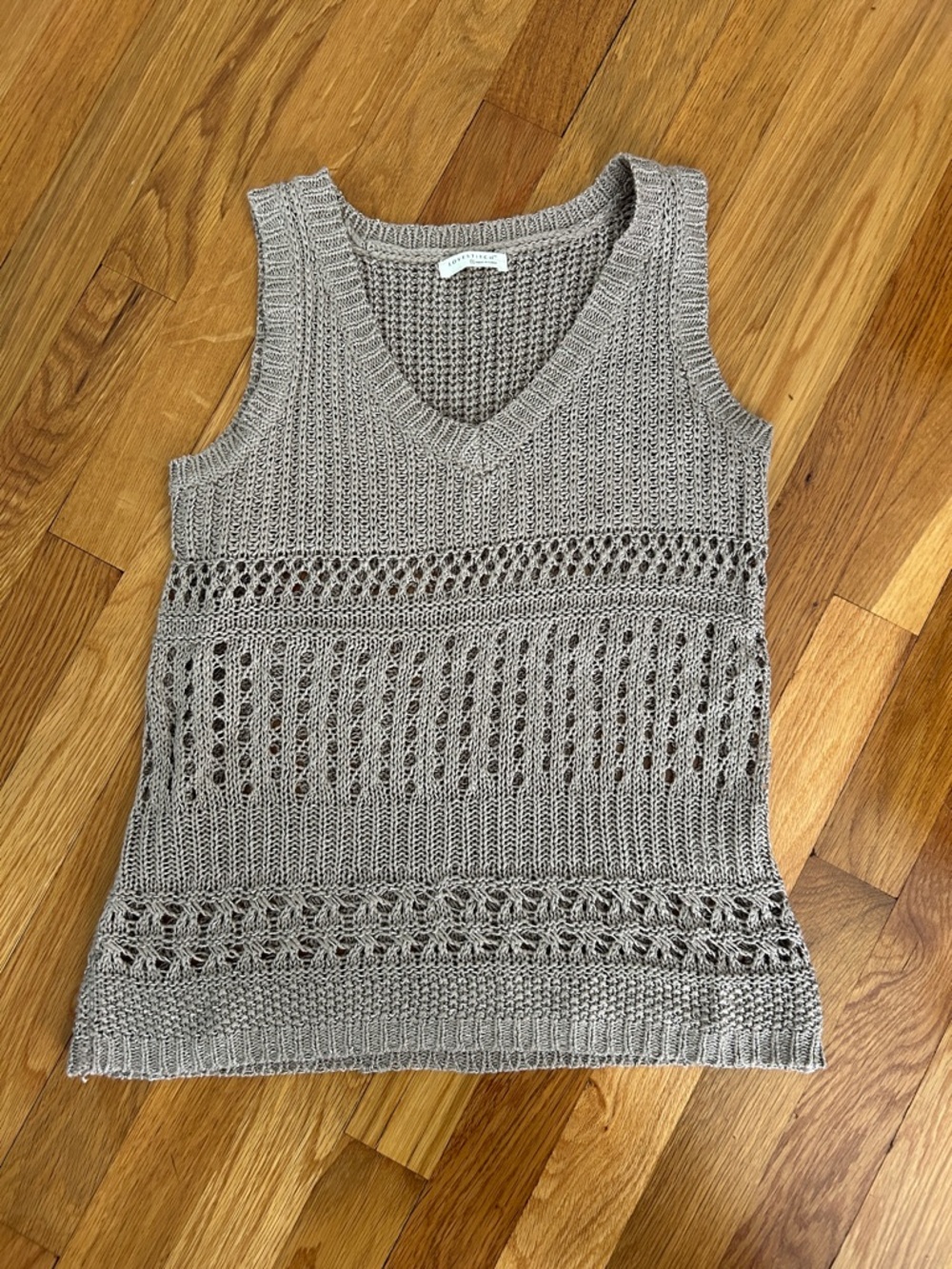 Vici Dolls lovestitch Taupe Crochet V-Neck Knit Sweater Vest